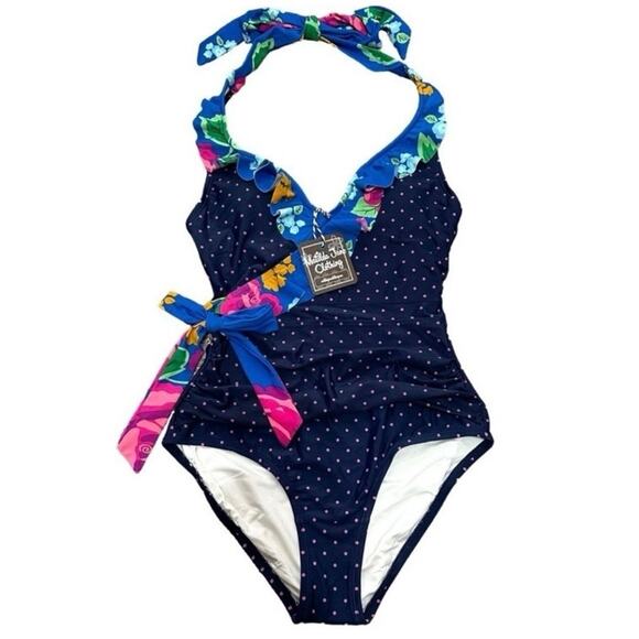 Matilda Jane Other - NWT Matilda Jane SANDCASTLE QUEEN Navy Floral Dot One Piece Swimsuit Size S NWT